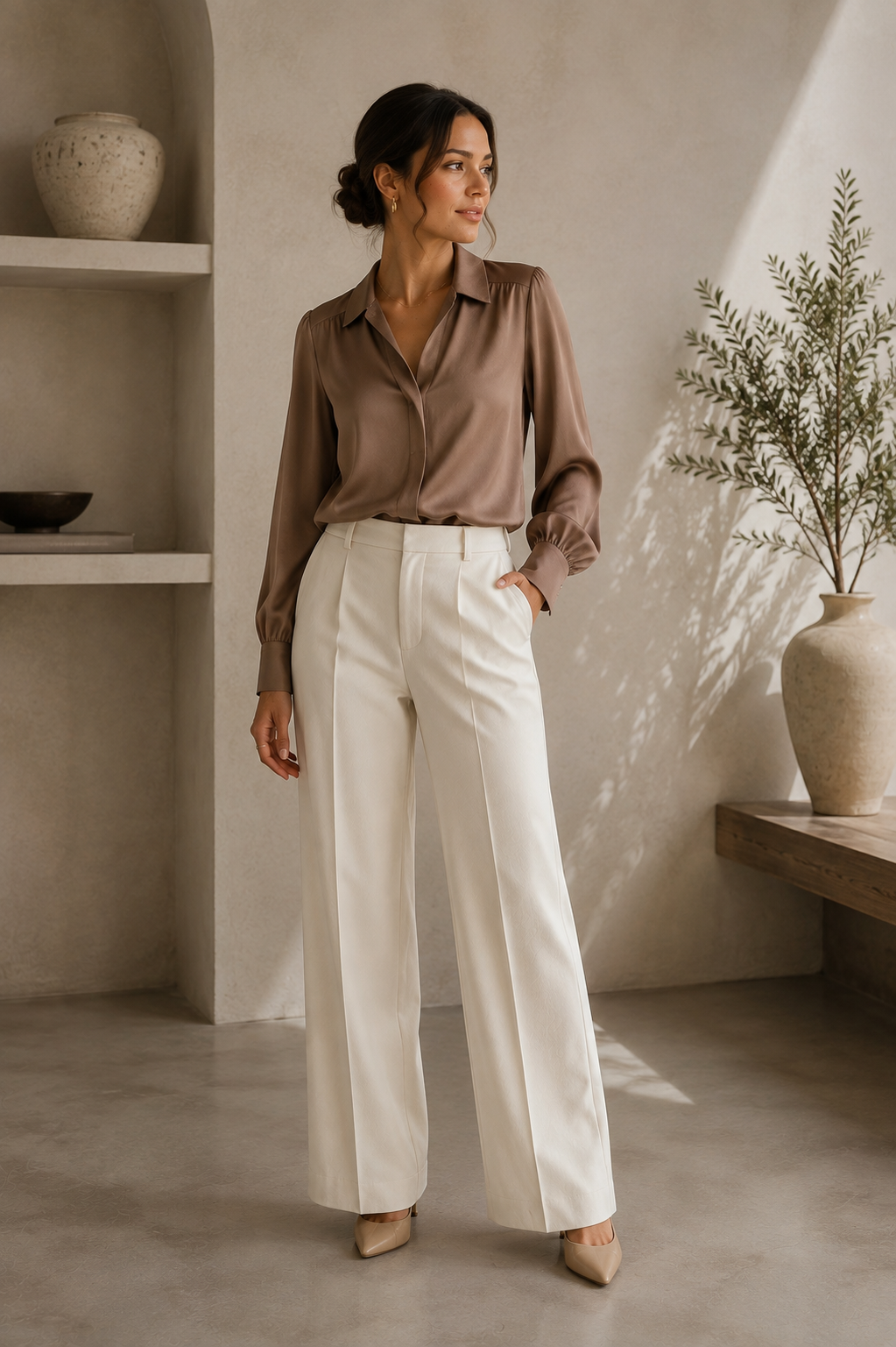 Women's Classic Long Sleeve Satin Blouse