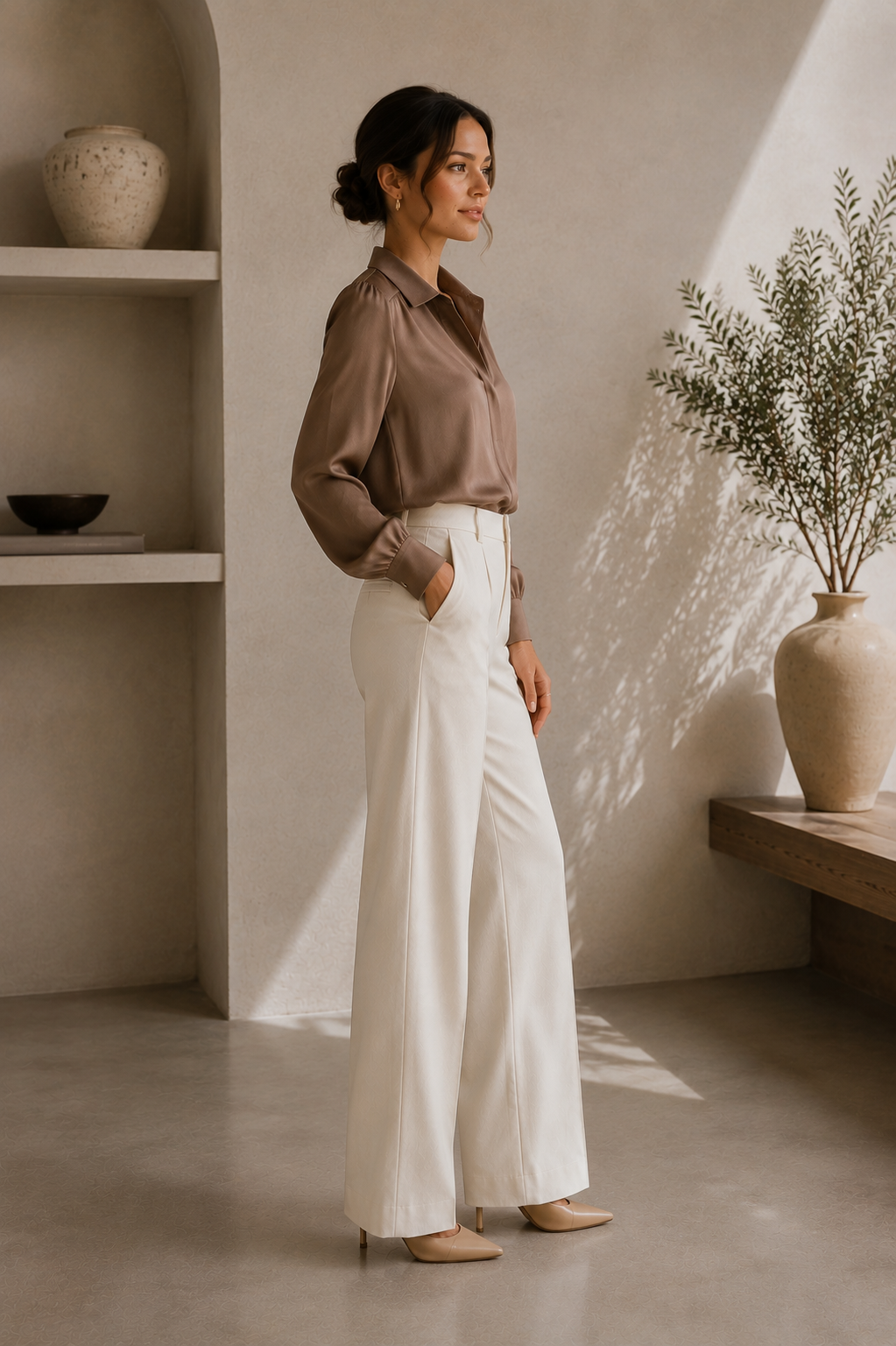 Women's Classic Long Sleeve Satin Blouse