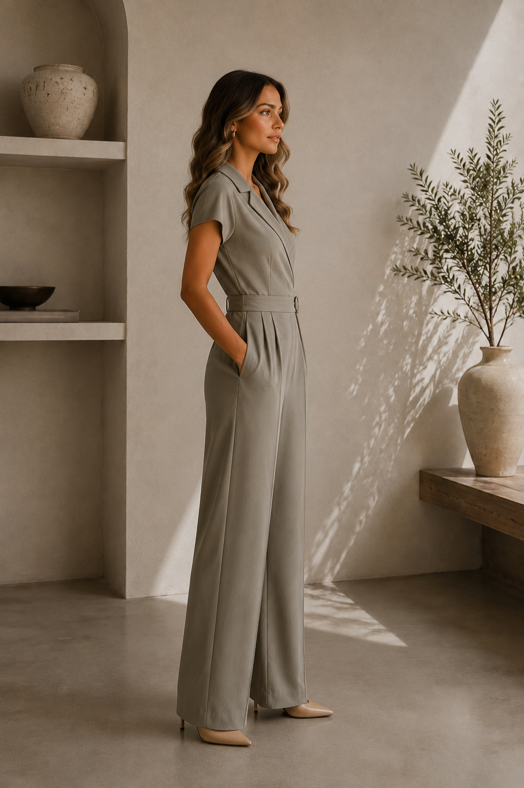 Women's Classic Collared Short Sleeve Jumpsuit