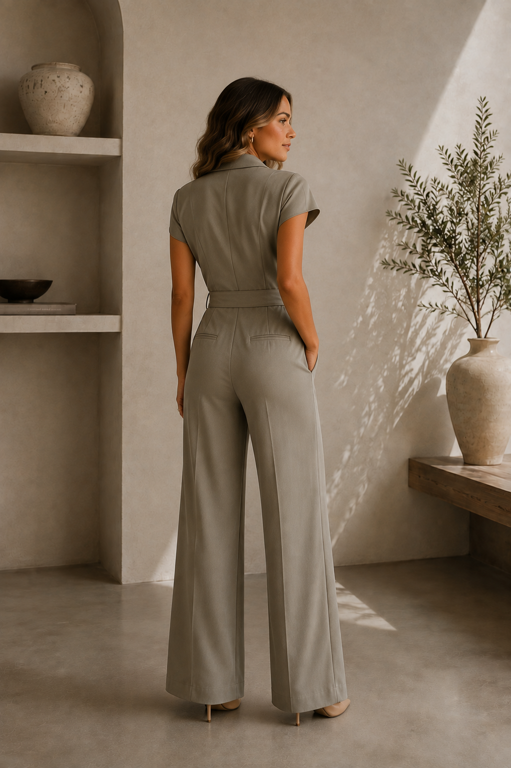 Women's Classic Collared Short Sleeve Jumpsuit