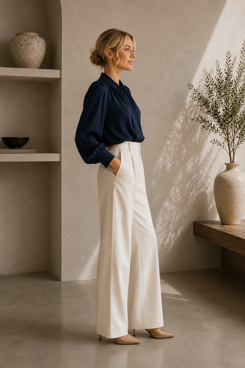Women's Scalloped Button-Down Long Sleeve Blouse