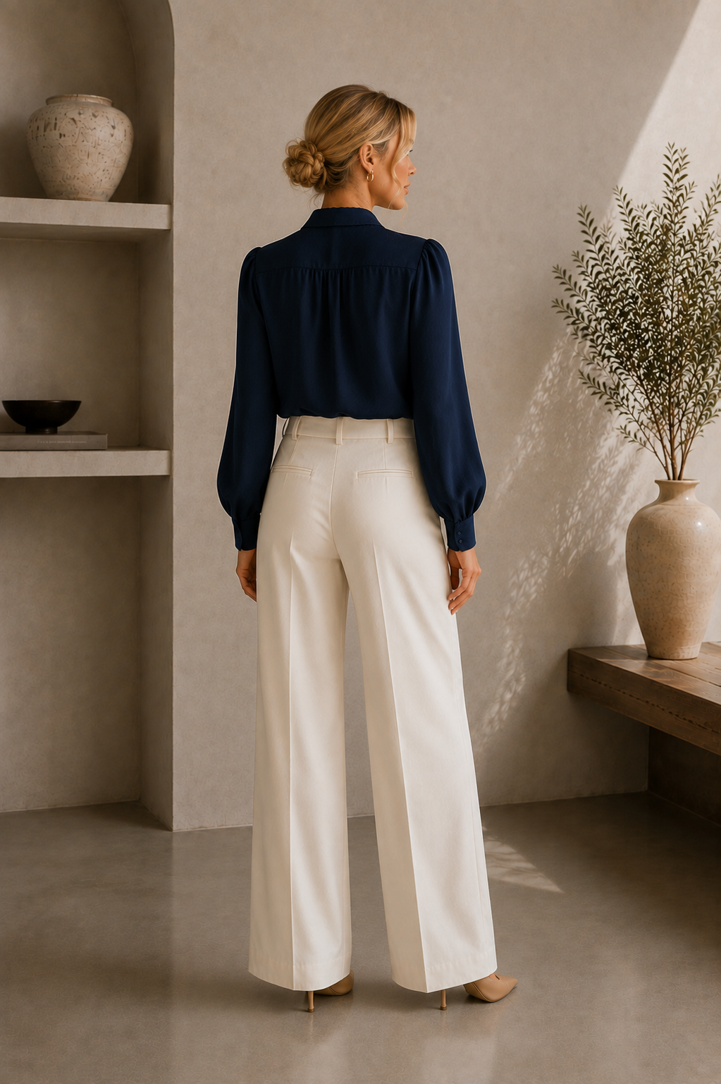 Women's Scalloped Button-Down Long Sleeve Blouse