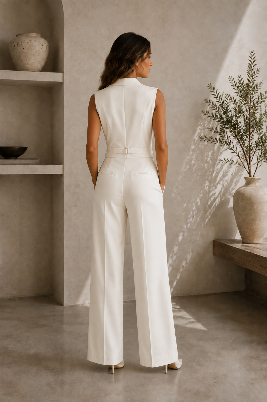 Women's Button-Down Vest and Pants Two-Piece Set