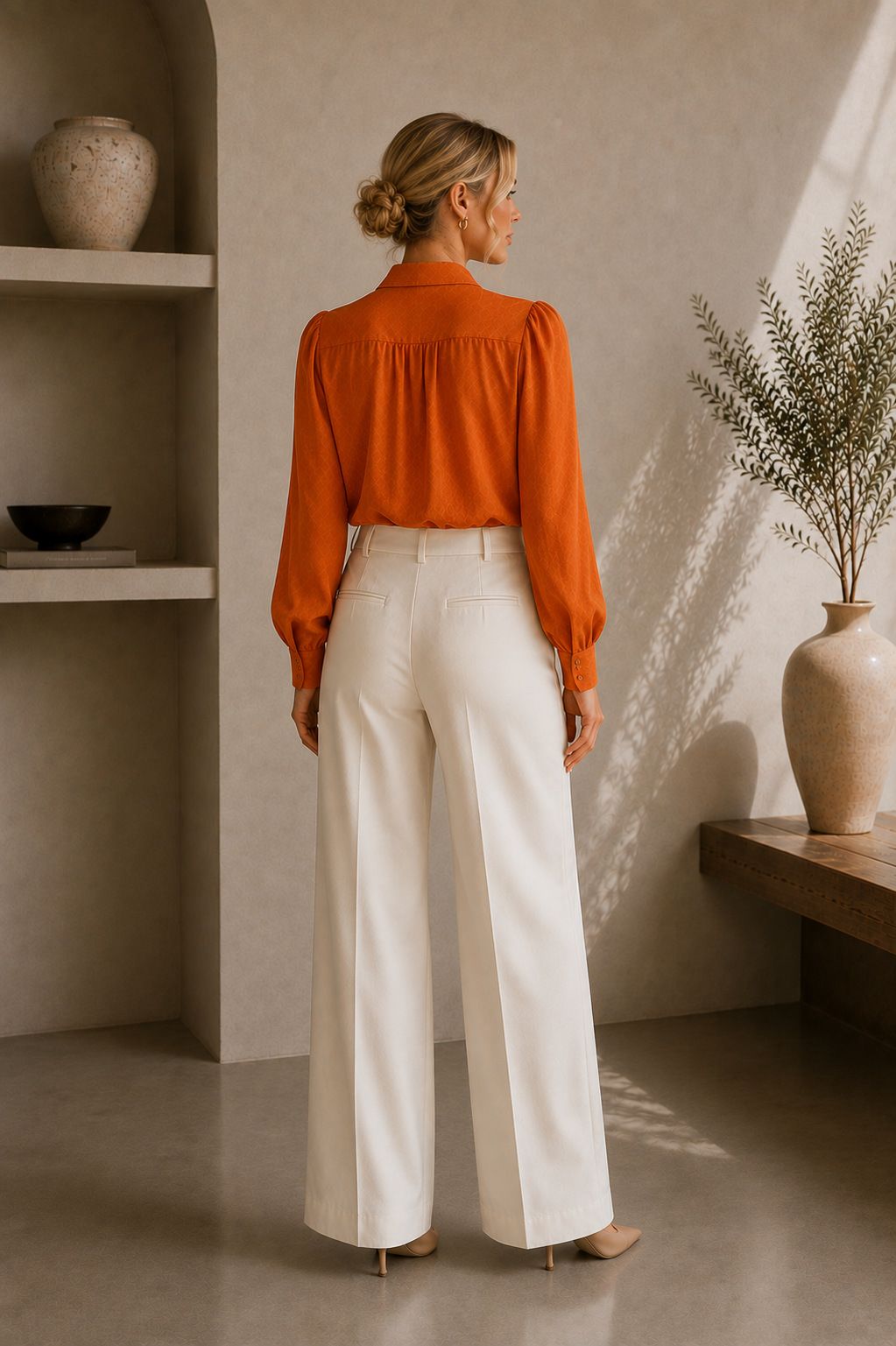 Women's Textured Button-Down Long Sleeve Blouse