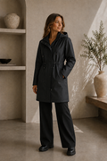 Women's Hooded Drawstring Long Raincoat