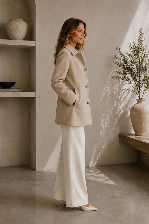 Women's Button-Down Long Wool Coat