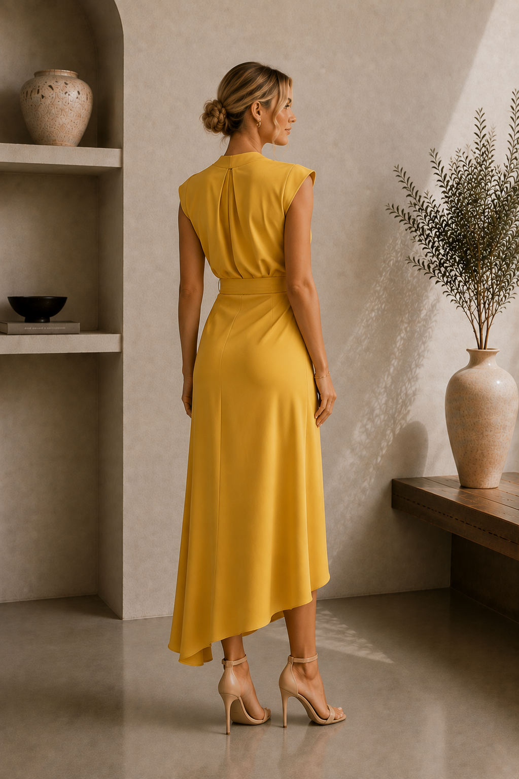 Women's Ruffled V-Neck Sleeveless Midi Dress
